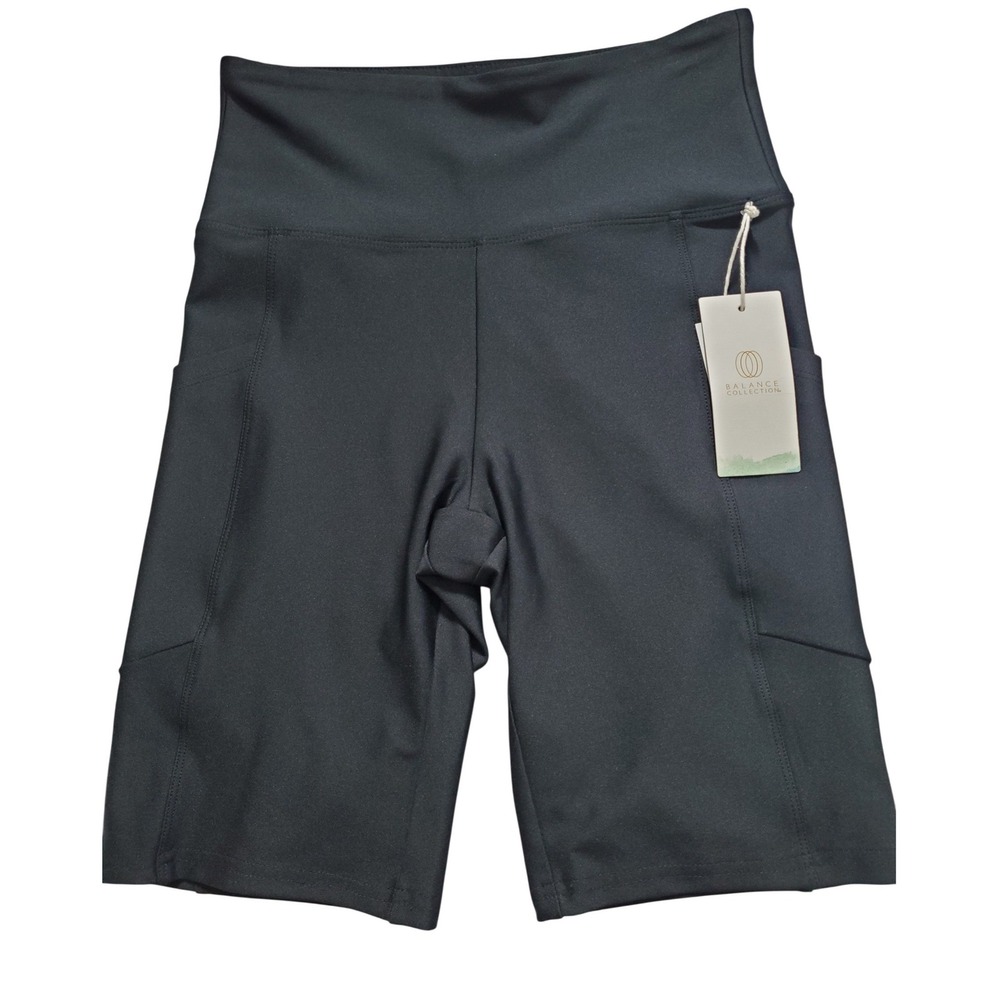 NWT Balance Collection Womens‎ M Black Pocketed High Waist Bike Shorts